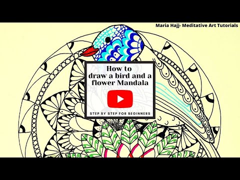 How to draw a flower Mandala with a bird zentangle- A step by step tutorial for Beginners (#47)