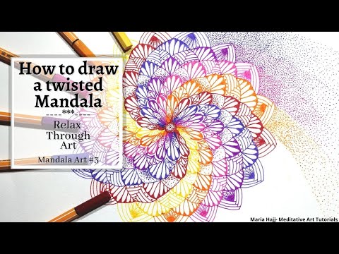 How to draw a twisted Mandala (includes mandala grid, stippling technique &amp; more) -MANDALA ART #3