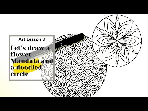 Let&#039;s draw a flower Mandala and a doodled circle/ STEP BY STEP TUTORIAL / BEGINNERS/ Art Lesson 8