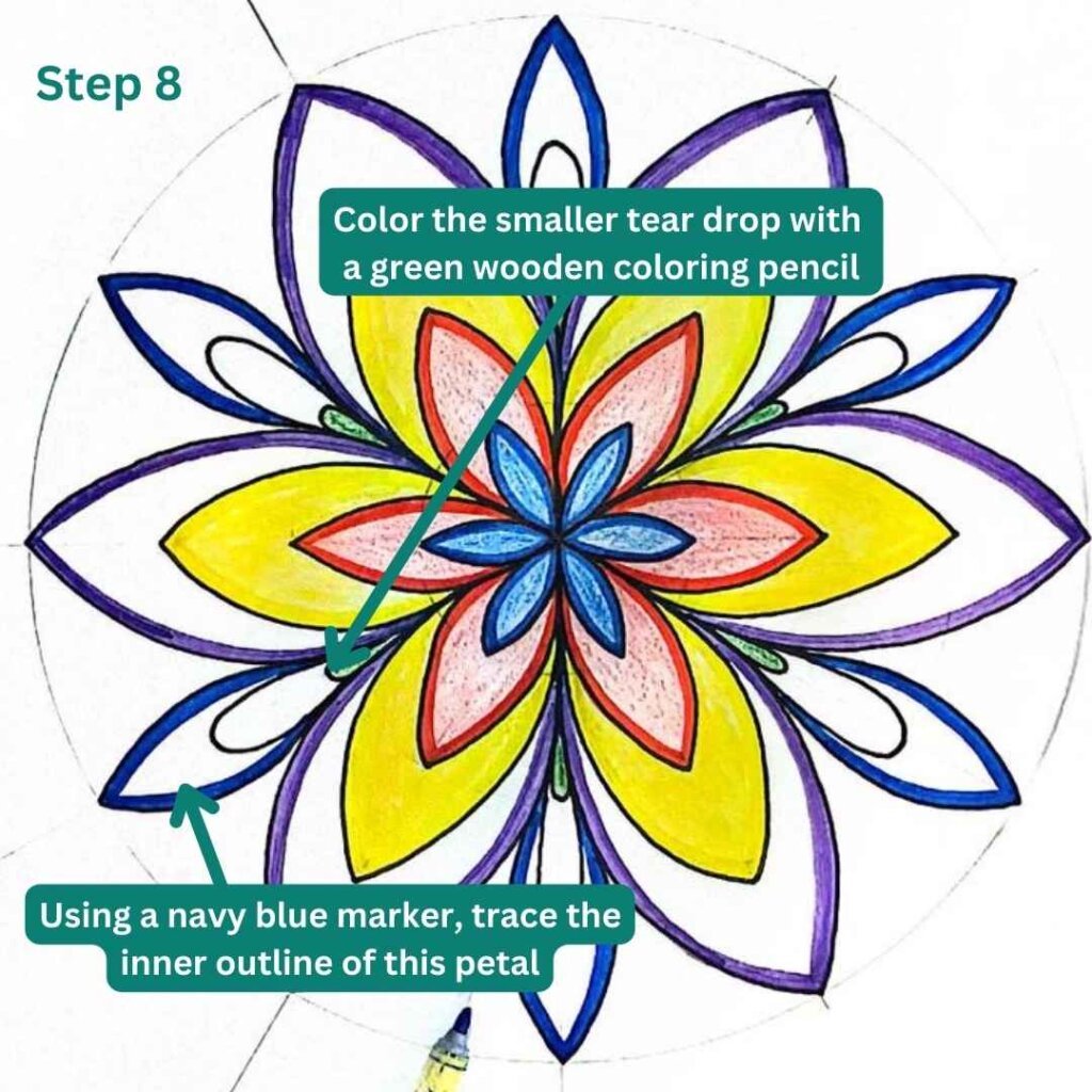 an image showing how to color a basic mandala flower
