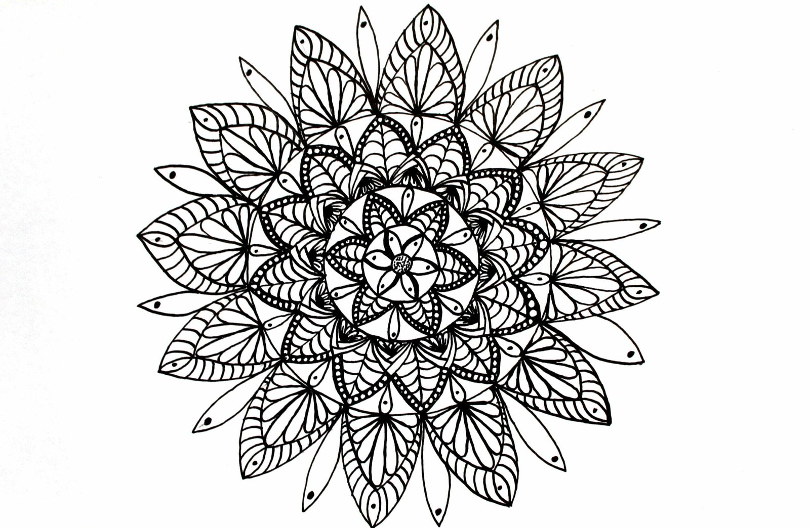 Outline Round Floral Pattern For Coloring The Book Page. Antistress  Coloring For Adults And Children. Doodle Pattern In Black And White. Hand  Draw Vector Illustration. Royalty Free SVG, Cliparts, Vectors, and Stock