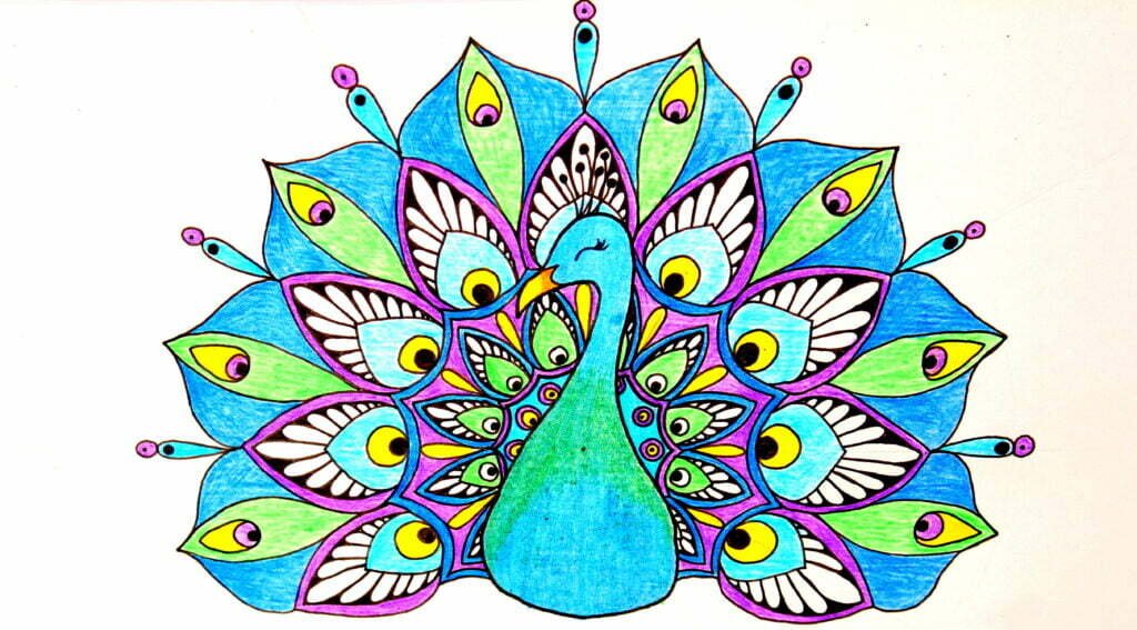 this is the image of colored mandala peacock