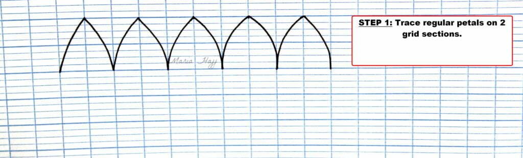 step 1: Trace regular petals on 2 grid sections.