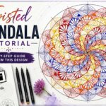 Featured image for a step-by-step twisted mandala tutorial showing a colorful hand-drawn twisted mandala, fine liner pens, and a mandala grid sketchbook.