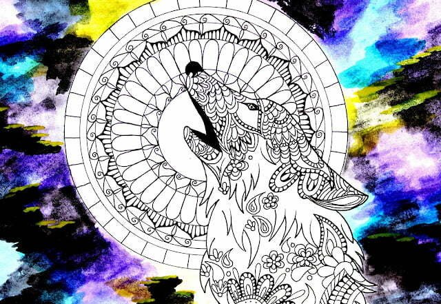How to draw a wolf mandala and create a watercolor background