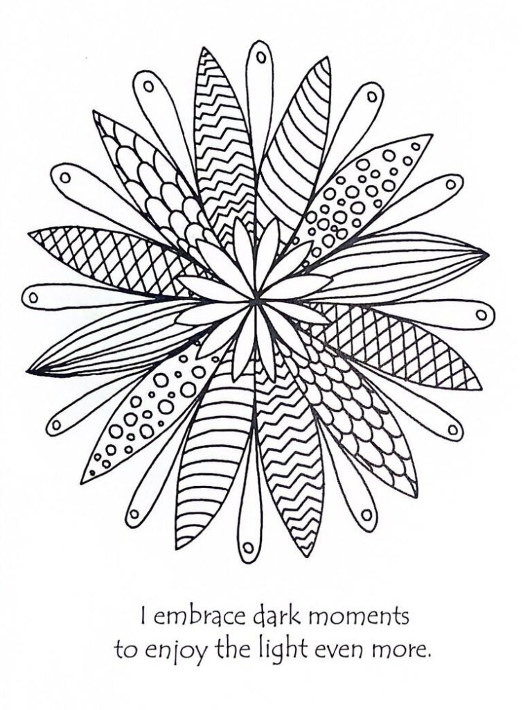 a mandala coloring page with a positivity quote