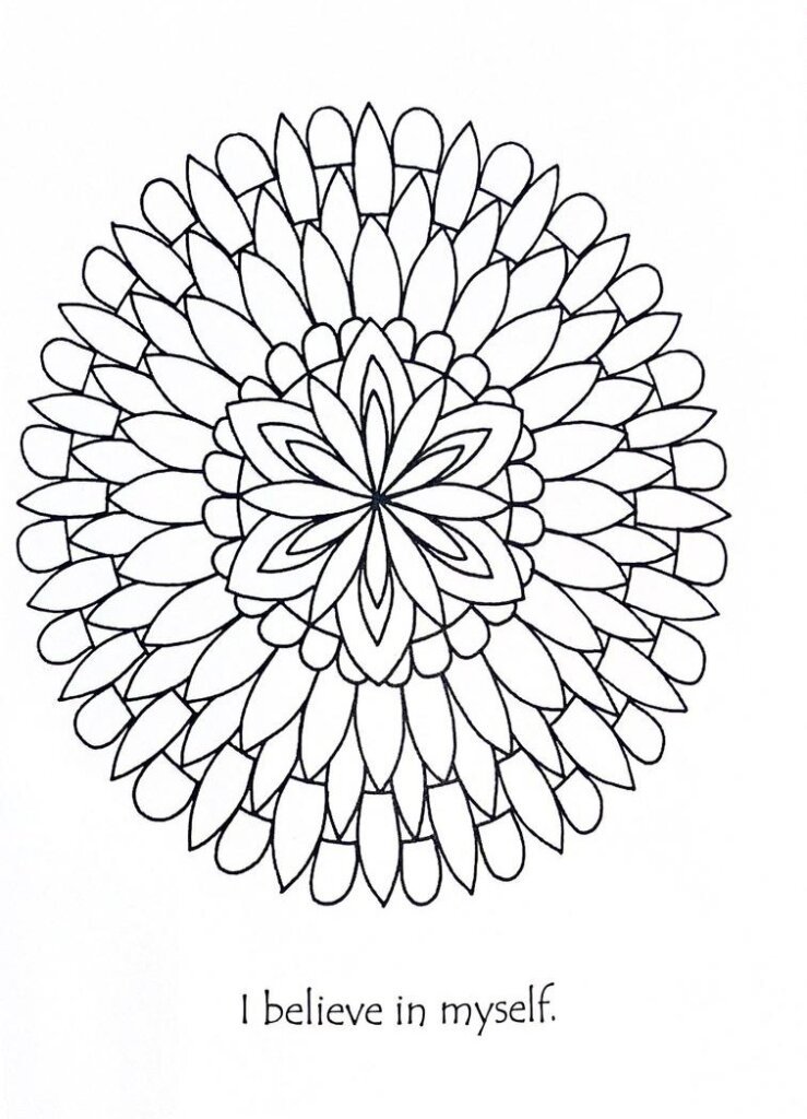 a mandala drawing to color with a positive quote below