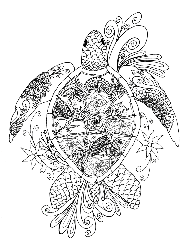 sea turtle mandala free coloring page