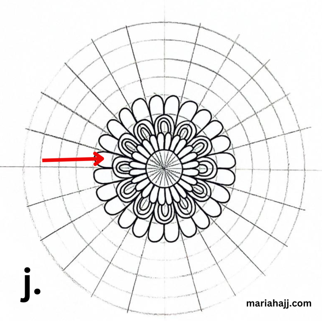 a mandala grid with petals drawn in the center