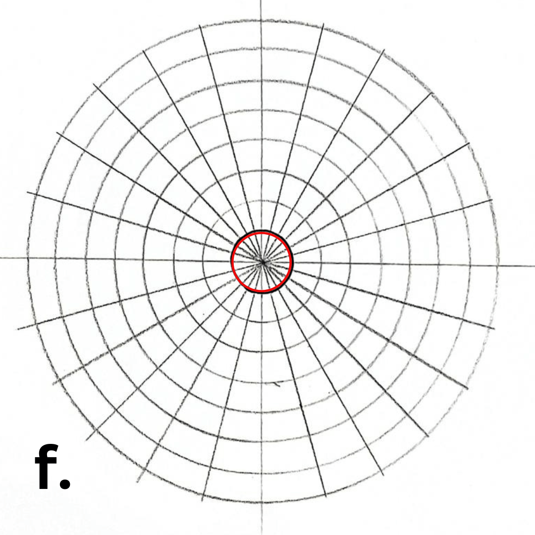 mandala grid with a red circle drawn in the center