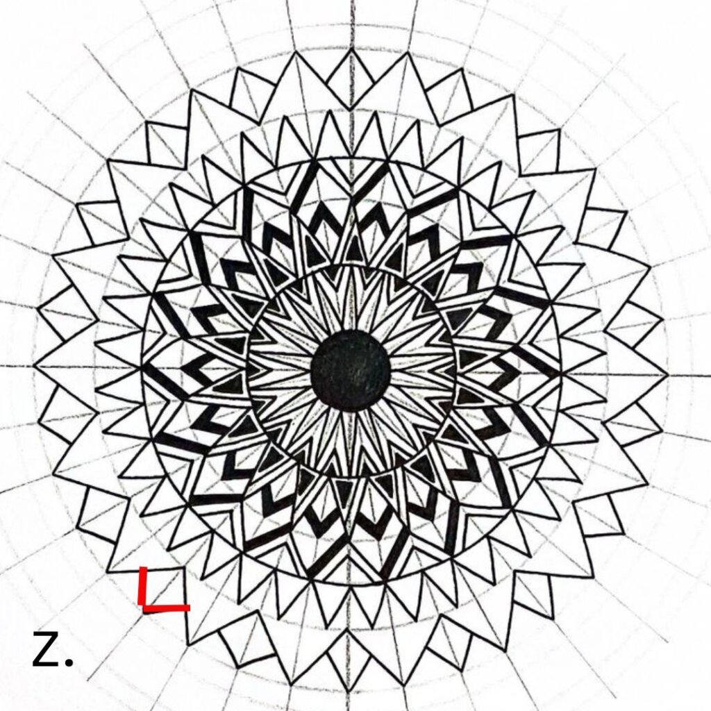 this image shows step z from a mandala drawing tutorial