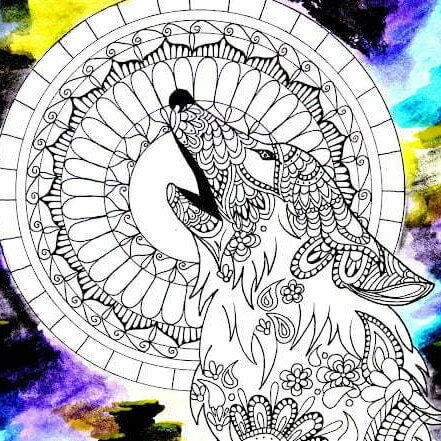 How to draw a wolf mandala and create a watercolor background