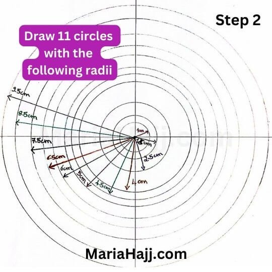 this image shows a mandala grid with circles radii