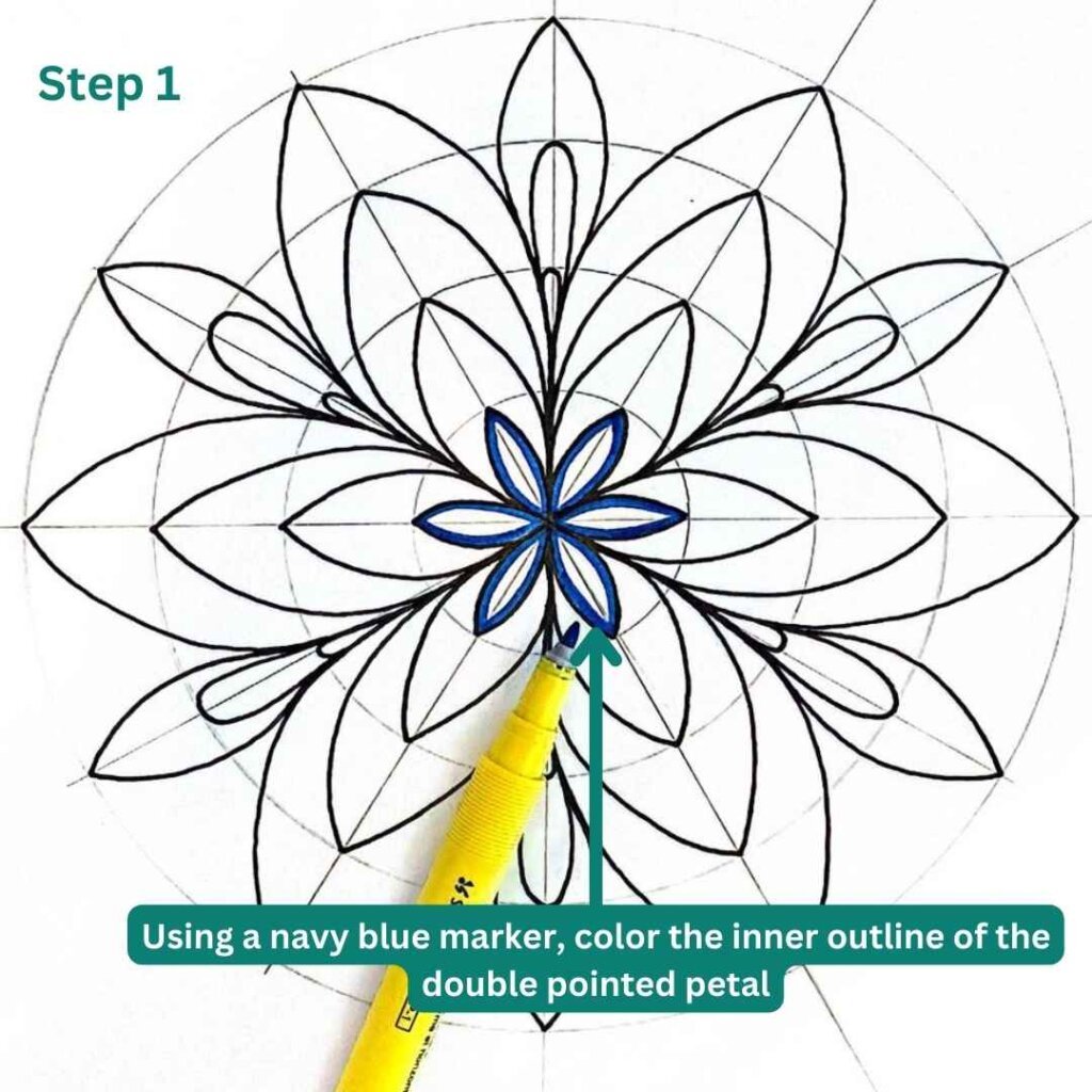 this image shows a basic flower mandala and a marker