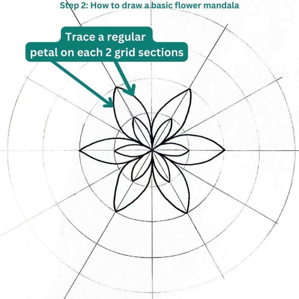 this image shows a mandala grid with a flower mandala drawn in the center
