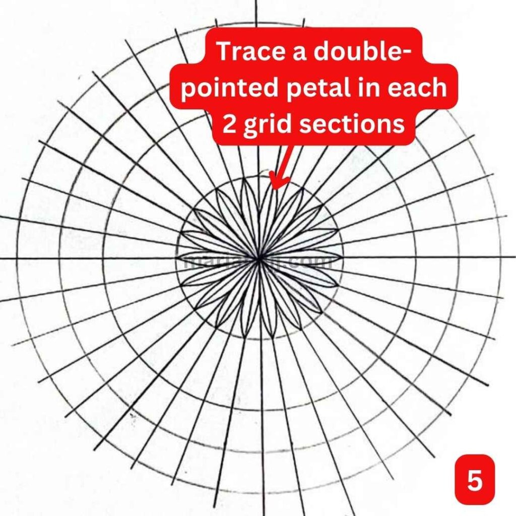 This is the image of a mandala grid with a small flower at the center