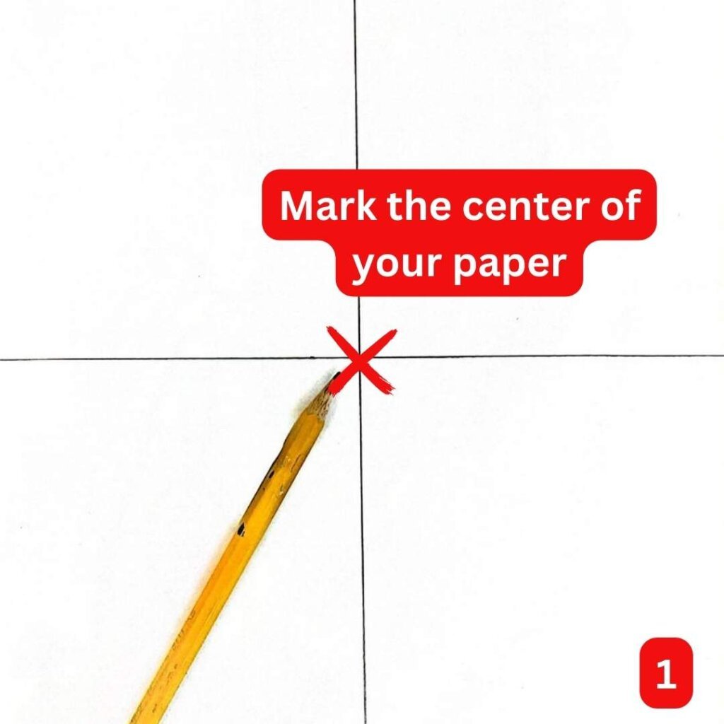 this is the image of a white paper cut in four equal parts, with an X sign in the center, and a wooden pencil