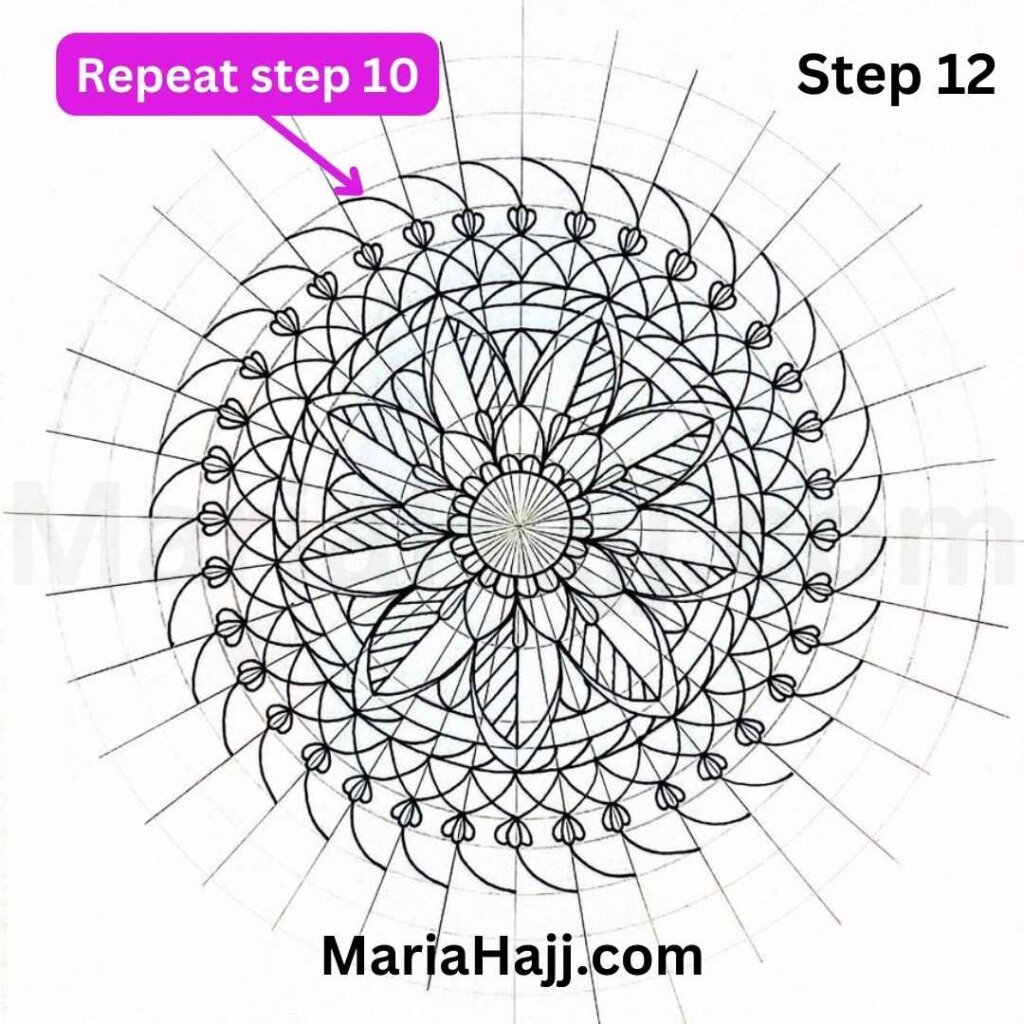 this is the image of a mandala grid, a flower mandala and an instruction box