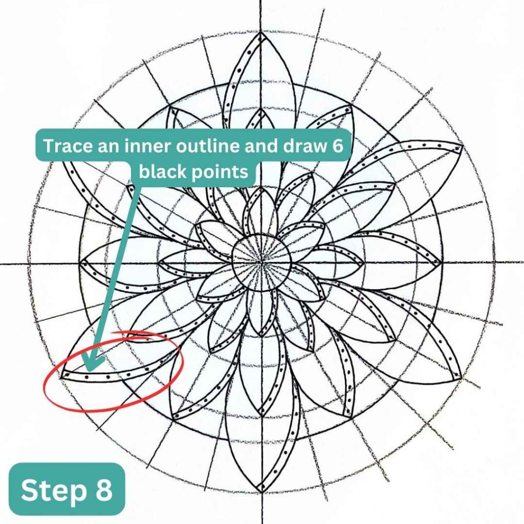 this is the image showing instructions of how to draw an easy mandala