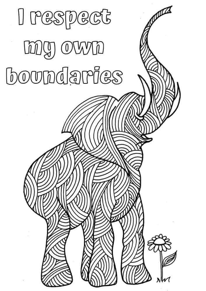this is the image of an elephant coloring page with a positive self-love affirmation