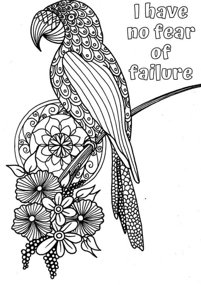 this is the image of a parrot mandala standing on a branch of flowers with a positive affirmation above