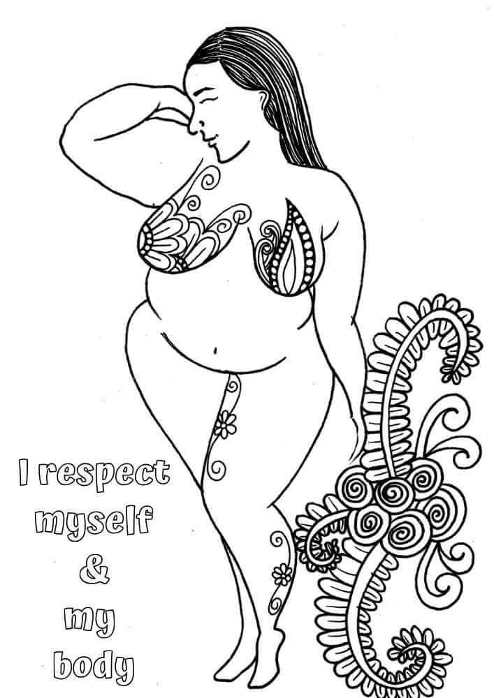 this is the drawing of a curvy woman with an affirmation to respect our body