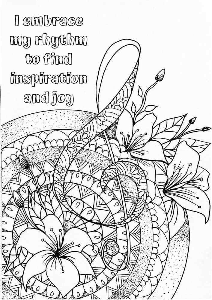 this is the image of a flower mandala with the treble clef and a positive affirmation above