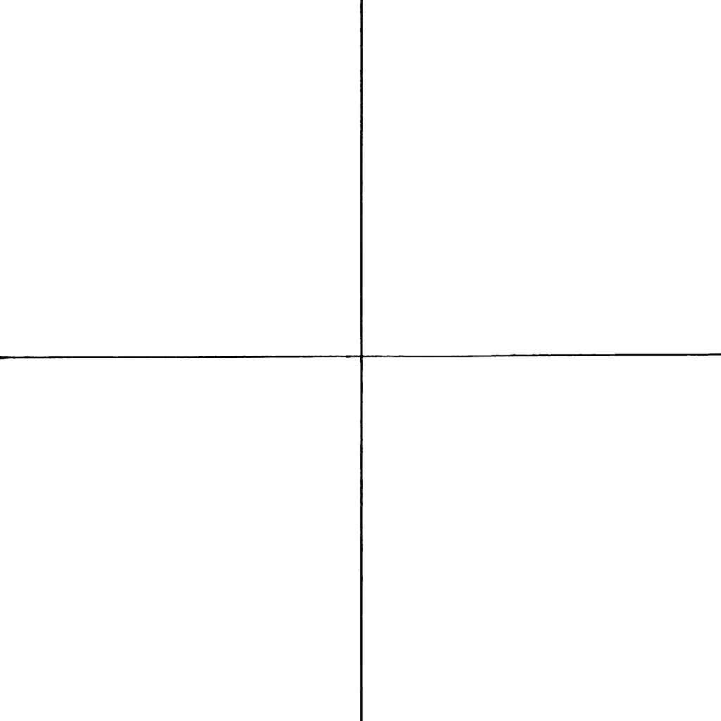 Basic mandala grid with vertical and horizontal lines intersecting at the center, forming a cross to guide symmetrical mandala drawing.