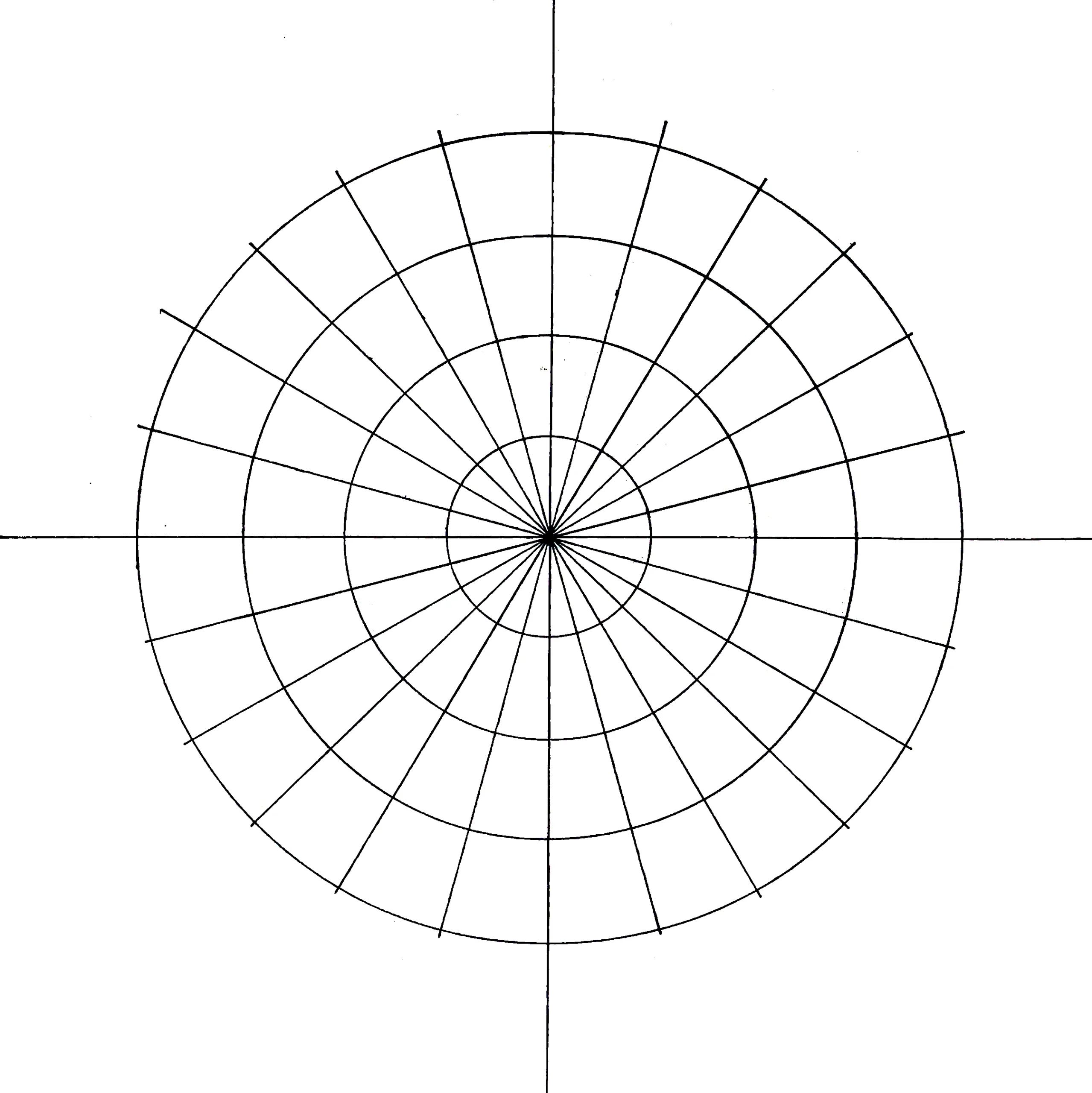 Fully completed mandala grid with concentric circles and evenly spaced radial lines forming a detailed guide for symmetrical mandala drawing.